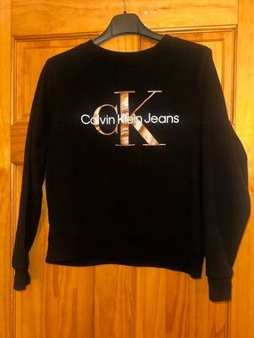 Black Sweatshirt with Metallic Bronze CK Logo